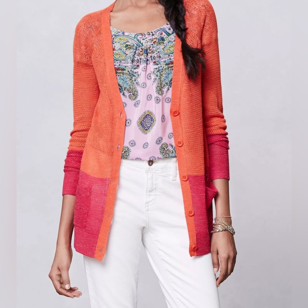 Anthropologie |Moth| Colorblock Pointelle Knit Cardigan XS
